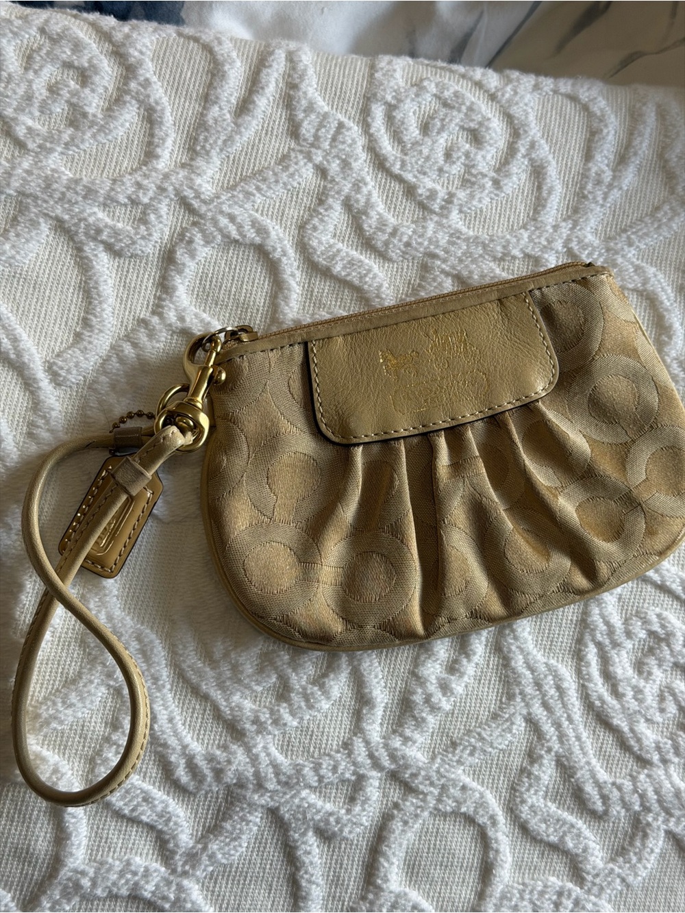 Coach Metallic Gold Signature Pleated Wristlet